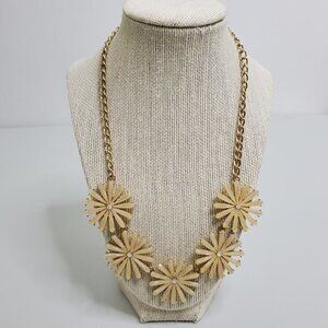 Flower Necklace Statement Yellow Rhinestone Gold T‎